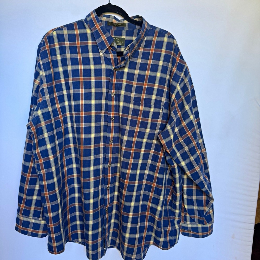 Orvis Men's XXL Long Sleeve Plaid Woven Button-Down Shirt Blue Beige Brown